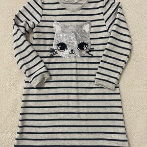 H&M Striped Sweatshirt Dress with Cat Flip Sequin Design